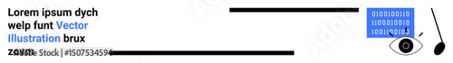 Eye examining binary code with abstract elements, suggesting digital analysis and technology. Ideal for tech, AI, cybersecurity, data analytics, vision, digital trends, simple landing page