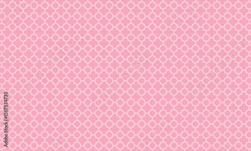 ピンク色の背景でクアトロフォイル柄が二重になった白い線の壁紙
