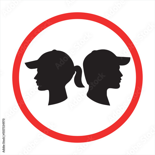 mandatory facing forward hats sign with male and female silhouettes
