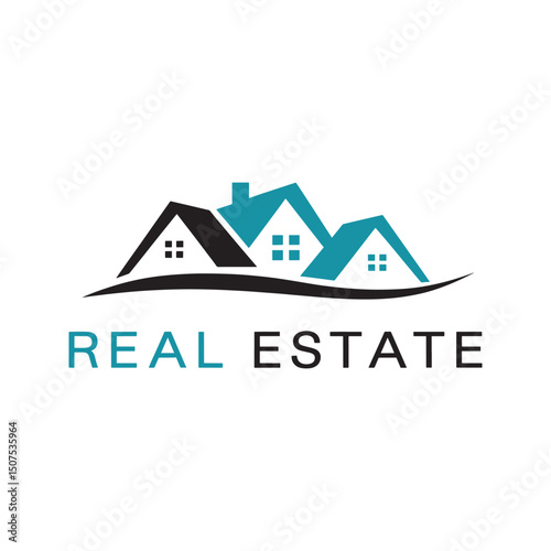 Real Estate Logo design, Modern Real Estate Logo with Twin House Roofs