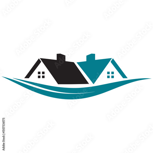 Real Estate Logo design, Modern Real Estate Logo with Twin House Roofs