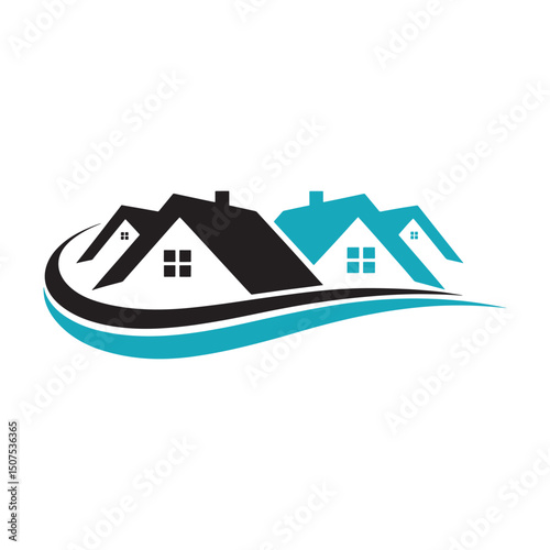 Real Estate Logo design, Modern Real Estate Logo with Twin House Roofs