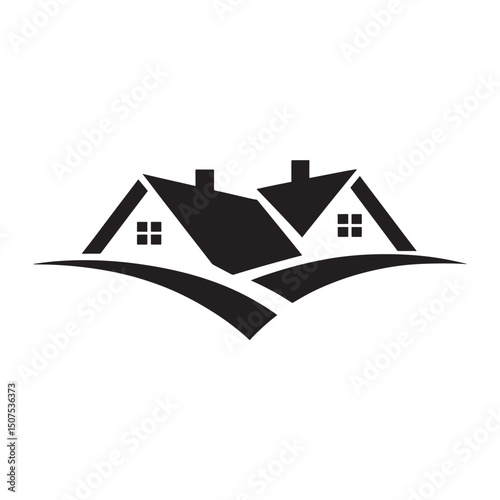 Real Estate Logo design, Modern Real Estate Logo with Twin House Roofs