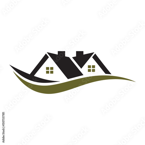 Real Estate Logo design, Modern Real Estate Logo with Twin House Roofs
