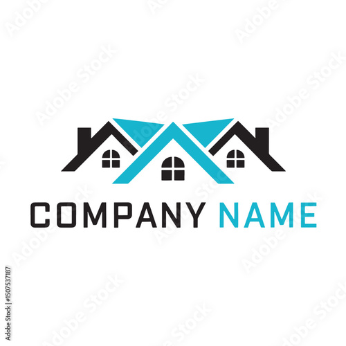 Real Estate Logo design, Modern Real Estate Logo with Twin House Roofs