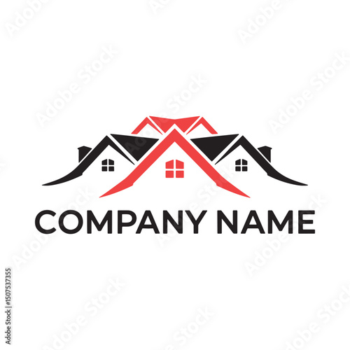 Real Estate Logo design, Modern Real Estate Logo with Twin House Roofs