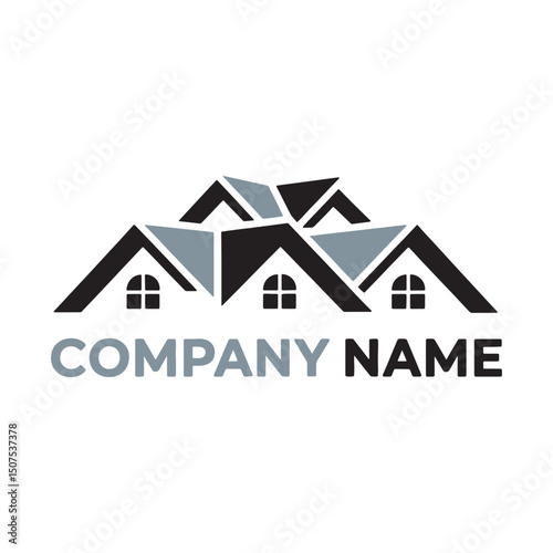 Real Estate Logo design, Modern Real Estate Logo with Twin House Roofs