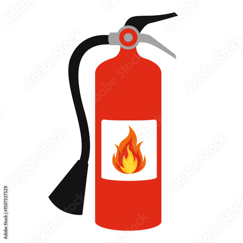 Flat vector illustration red fire extinguisher icon on white background. Fire safety.