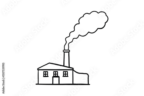 Simple hand drawn industrial factory illustrating pollution and environmental impact