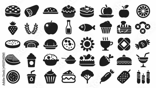 Collection Of Black Food And Ingredient Icons