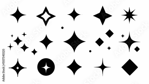 Elegant Set Of Handpicked Black Sparkle And Star Icons