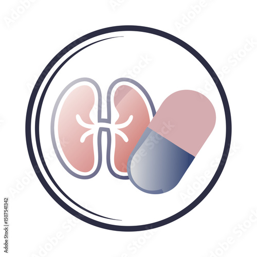 Kidney health support icon with capsule medication illustration  