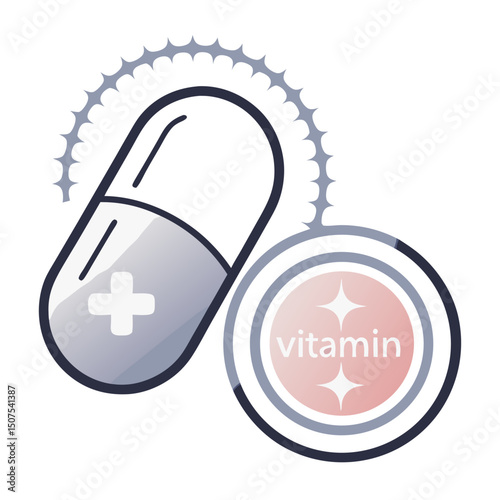 Vitamin capsule and tablet with health symbol in flat design  