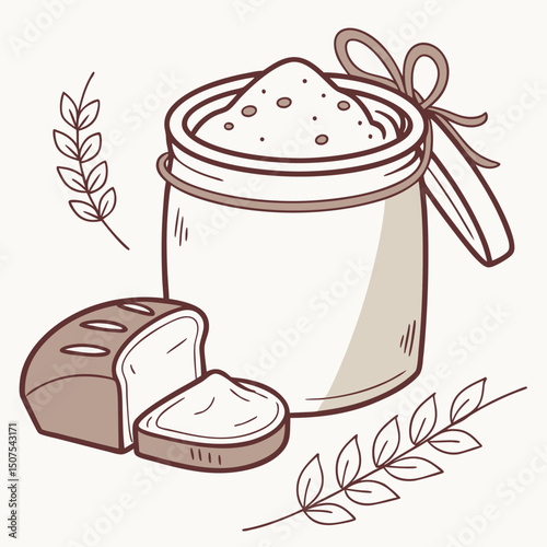 Elegant Sourdough Starter Jar Design Illustration