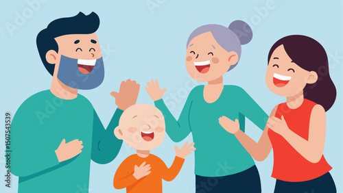 Family Laughter A scene showing family members laughing and playfully arguing over game rules with lighthearted expressions and gestures.