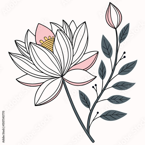 Elegant Lotus Flower Vector with Leaves