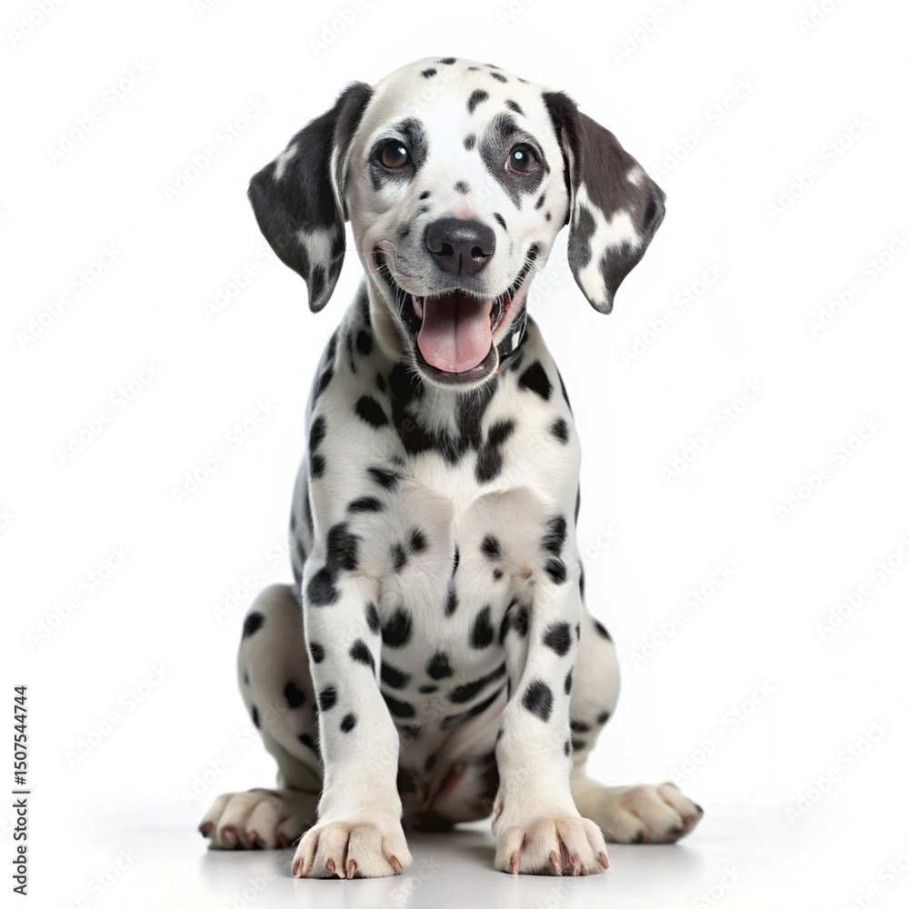Adorable Dalmatian Puppy Sitting, Happy Adorable Dalmatian Puppy Sitting, Happy