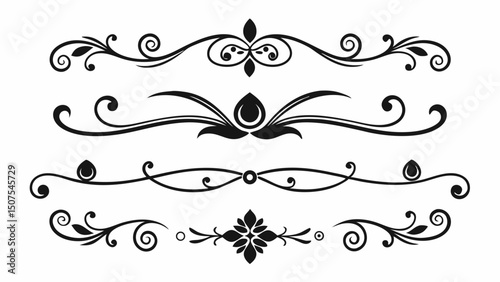 Set Of Refined Black Ornamental Divider Elements