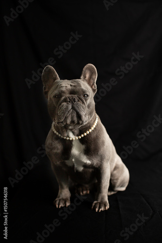 French Bulldog in portrait setting on black background