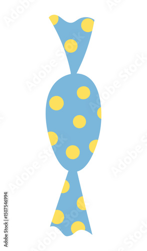 Candy, sweet in polka dots wrapper hand drawn illustration, isolated vector on transparent. Flat style design. Birthday celebration, festival, carnival, party, anniversary clip art, element