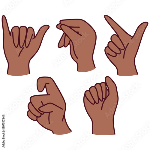 Vector set showing all ten Mandarin Chinese number gestures from 1 to 10 using brown-skinned hands for inclusive educational visuals