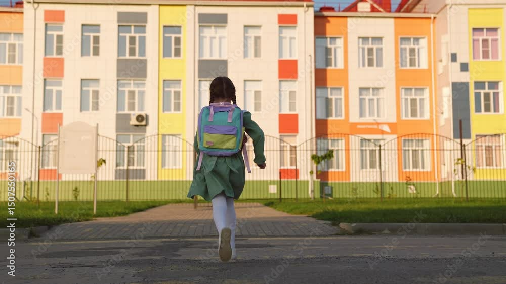 custom made wallpaper toronto digitallittle girl with school backpack runs with her feet way to school. child daughter hurries knowledge lesson. heavy school bag shoulders running kid child. school childhood. children running outdoors.