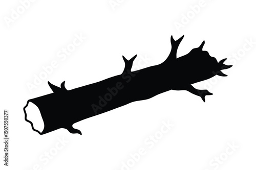 Silhouette Vector of a Fallen Tree Trunk with Branches Nature Wood Graphic Design