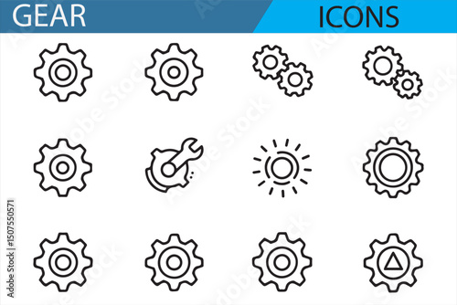 Flat Design Gear Icons for Technology, Process, and Adjustment