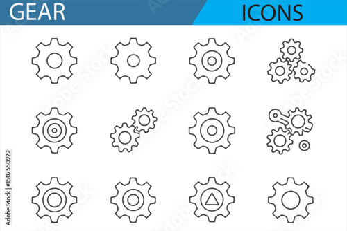 Illustrated Icons for Gears, Operations, and Workflow Management