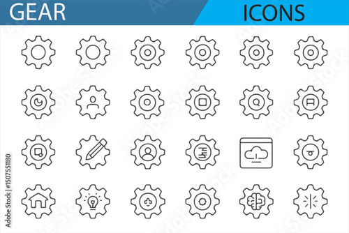 Vector Icons Representing Gears, Settings, and Processes