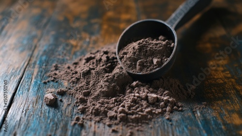 Wallpaper Mural Heap of Protein Powder with Scoop on Wooden Surface Torontodigital.ca