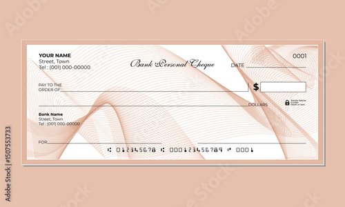 guilloche pattern Business Bank Check Vector in Blue and White