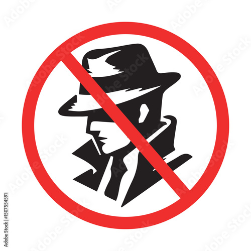 no detective or spy prohibition sign with hat and coat silhouette