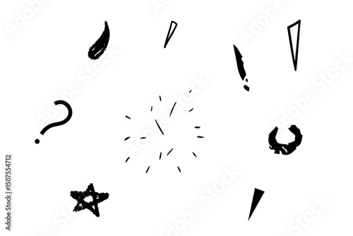 Hand-drawn black notice lines cartoon symbol icon set. Line marker hand drawn brush arrow elements. Sketch pencil stroke vector graphic pen underline scribble icons. Vector illustration