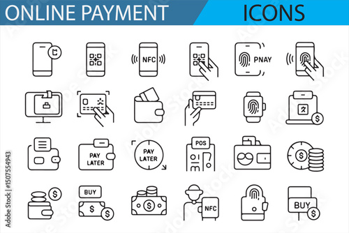 Set of Online Payment Icons for E-commerce and Digital Transactions