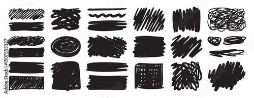 doodle sketch pen and scrible set isolated on white background. Hand drawn brush shapes freehand collection