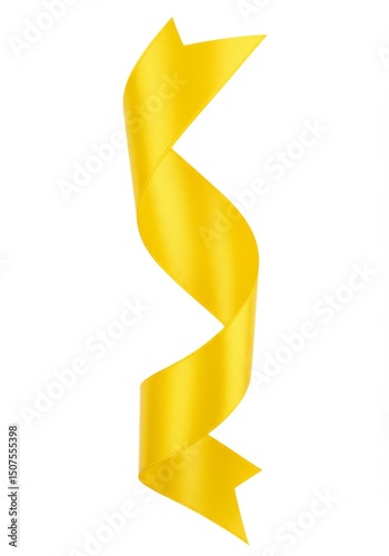 Vibrant yellow ribbon on white background for decorative design or celebration