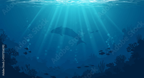 Mesmerizing Underwater Scene Sunbeams Illuminate Ocean Life