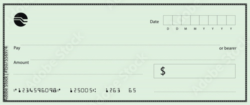 Blue Bank check, vector blank money cheque, checkbook template with guilloche pattern and fields. Currency payment coupon, money check background	
