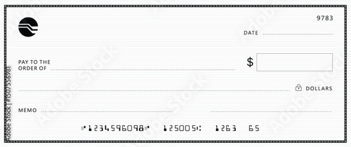 Bank check, vector blank money cheque, checkbook template with guilloche pattern and fields. Currency payment coupon, money check background