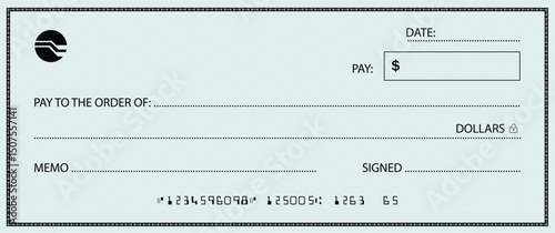 Blue Bank check, vector blank money cheque, checkbook template with guilloche pattern and fields. Currency payment coupon, money check background	