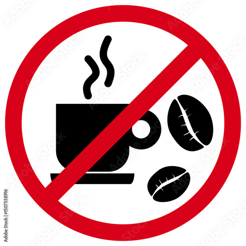 No Coffee Drinking Allowed Sign, Forbidden Beverages and Coffee bean Symbol
