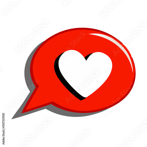 3D Social media like and emoji icon. Red speech bubble message with heart.  Reaction button. Valentine's Day. Cartoon design element isolated. 3D Vector illustration on white or transparent PNG