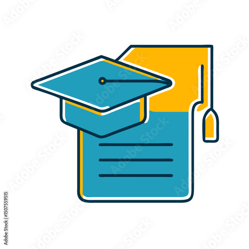 Graduation cap and diploma in bright colors  