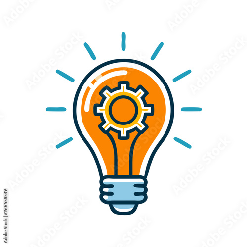 Light bulb icon with gear symbol representing innovation and ideas  