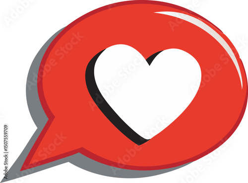 3D Social media like and emoji icon. Red speech bubble message with heart. Love chat. Reaction button. Valentine's Day. Cartoon design element isolated. 3D Vector illustration on white