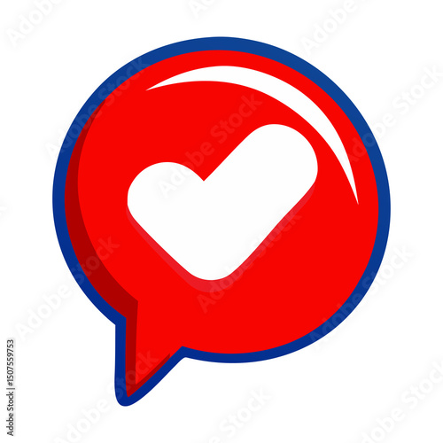 3D Social media like and emoji icon. Red speech bubble message with heart. Reaction button. Valentine's Day. Cartoon design element isolated. 3D Vector illustration on white or transparent PNG