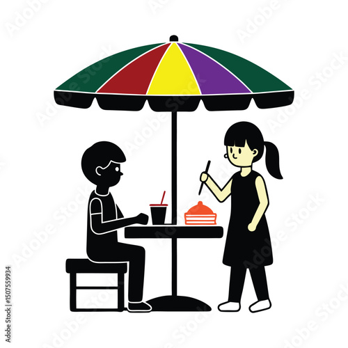 food court store vector illustration  
vector art of food court store  
food market shop vector graphic couple under umbrella