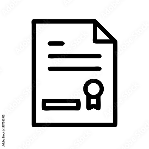 Official Legal Document – Deed & Certificate Icon: Line art icon of an official certificate or legal document with a ribbon, ideal for deeds, contracts, and legal paperwork in business & real estate.