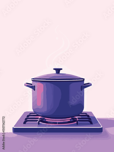 Steaming Pot on Stove – Minimal Kitchen Illustration
